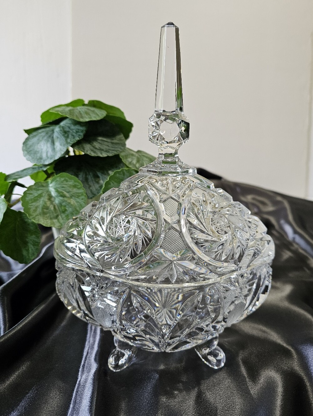 Vintage Cut Glass Covered Candy Dish
